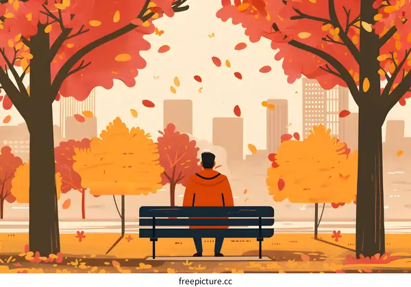 Man Sitting on a Bench in the Park in Autumn