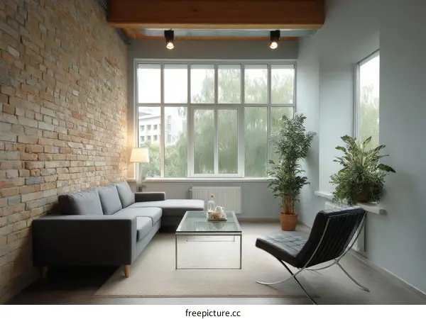 Modern Cozy Living Room with Brick Wall