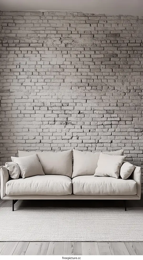 Beige Sofa Against a White Brick Wall Interior Design