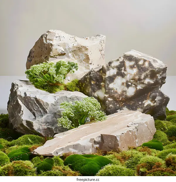 Stone and Moss Still Life Photography