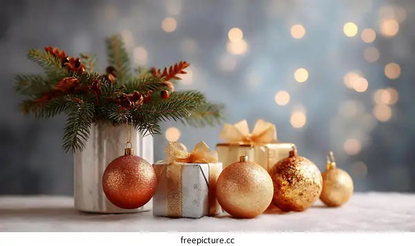 Christmas Decoration with Gift Boxes and Ornaments