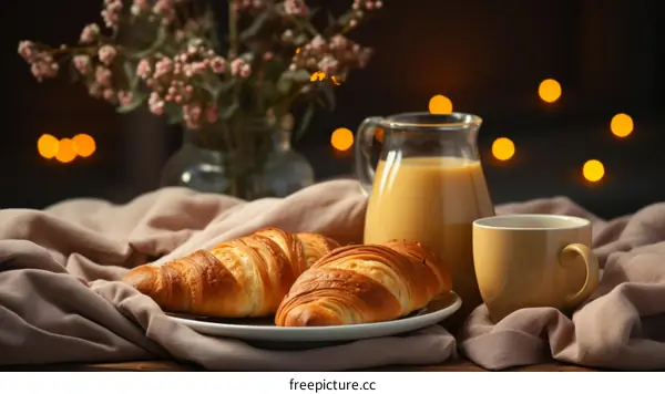 A delicious breakfast of croissants and coffee