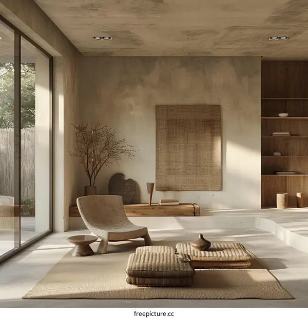 Modern Living Room Decorated with Neutral Tones and Wood