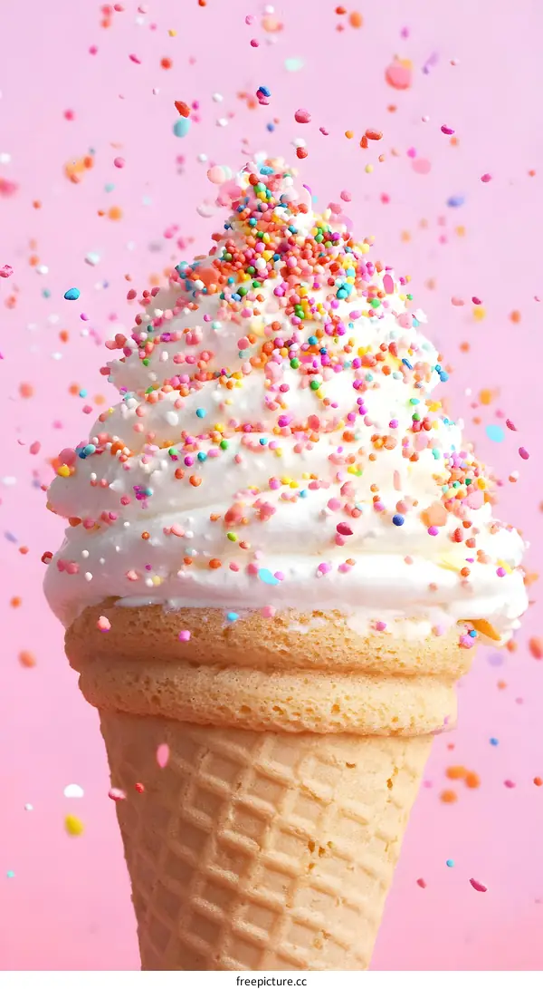 Close Up of Ice Cream Cone with Sprinkles