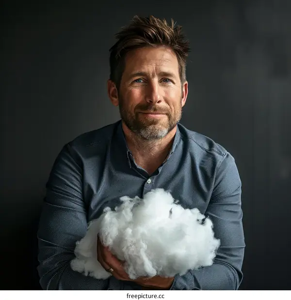 Man holding a cloud of cotton