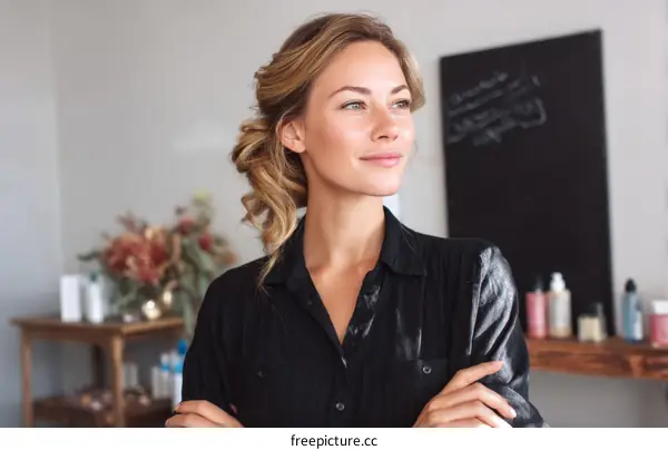 Confident Woman in a Stylish Salon Setting