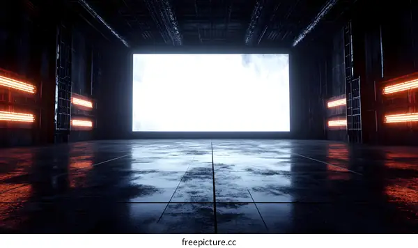 Dark Futuristic Empty Room With Neon Lights