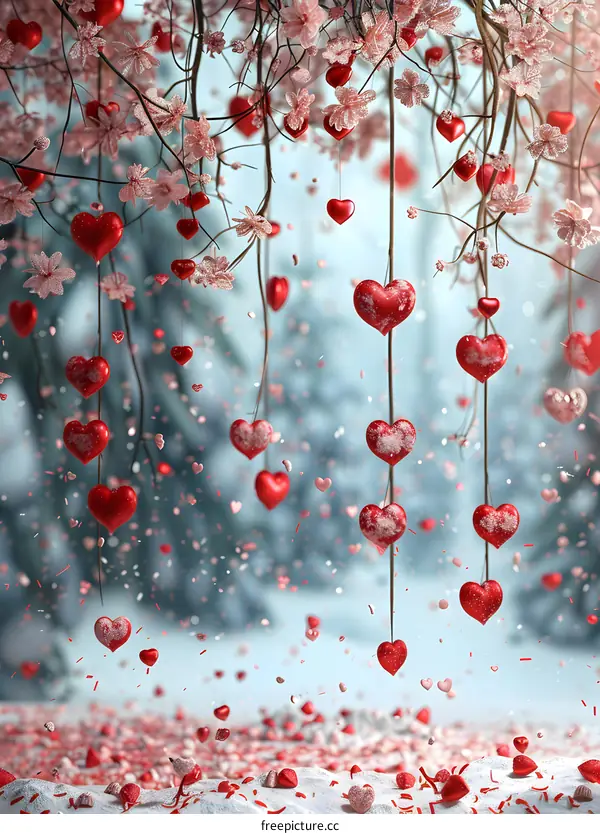 A beautiful picture of cherry blossoms and hearts.