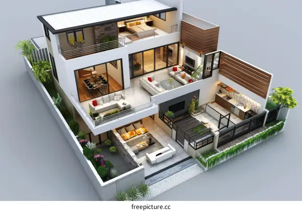 Modern House Floor Plan Design with Outdoor Spaces