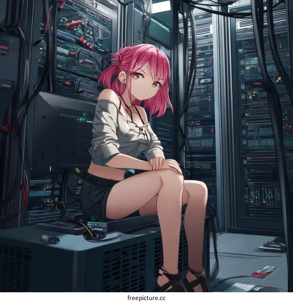 Anime Girl in a Server Room