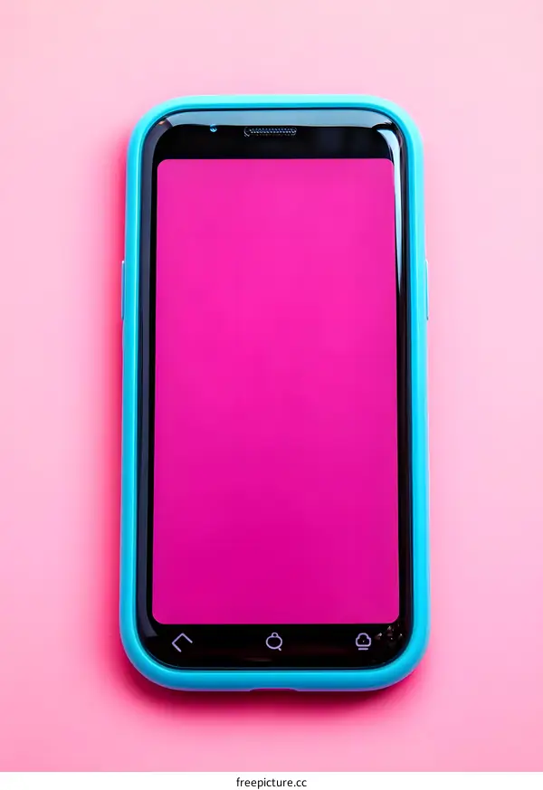 Blue Smartphone on Pink Background