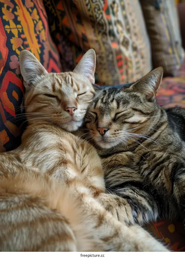 Two cats sleeping on a couch