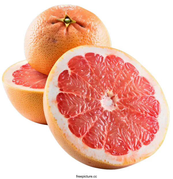 [Transparent Background PNG]Fresh Ripe Grapefruit Slices Isolated On White Background