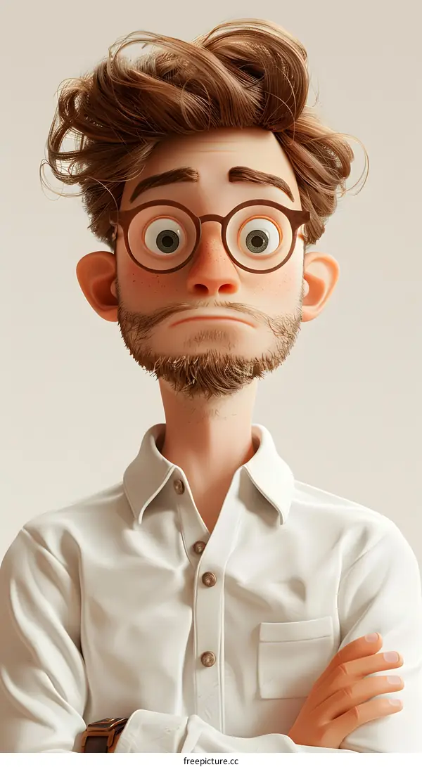 Worried Cartoon Man with Folded Arms