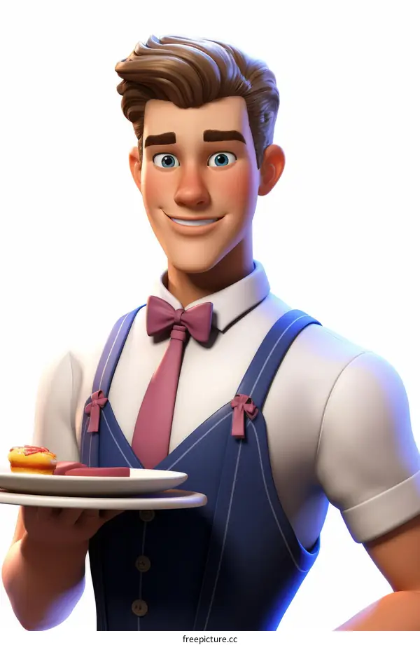 3D rendering of a waiter with a plate of food