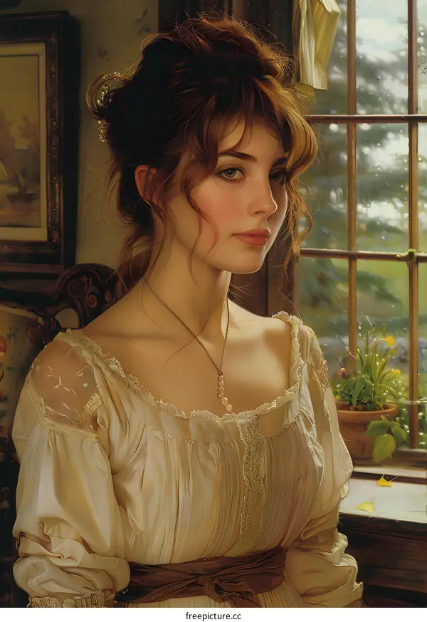 portrait of a young woman in a white dress