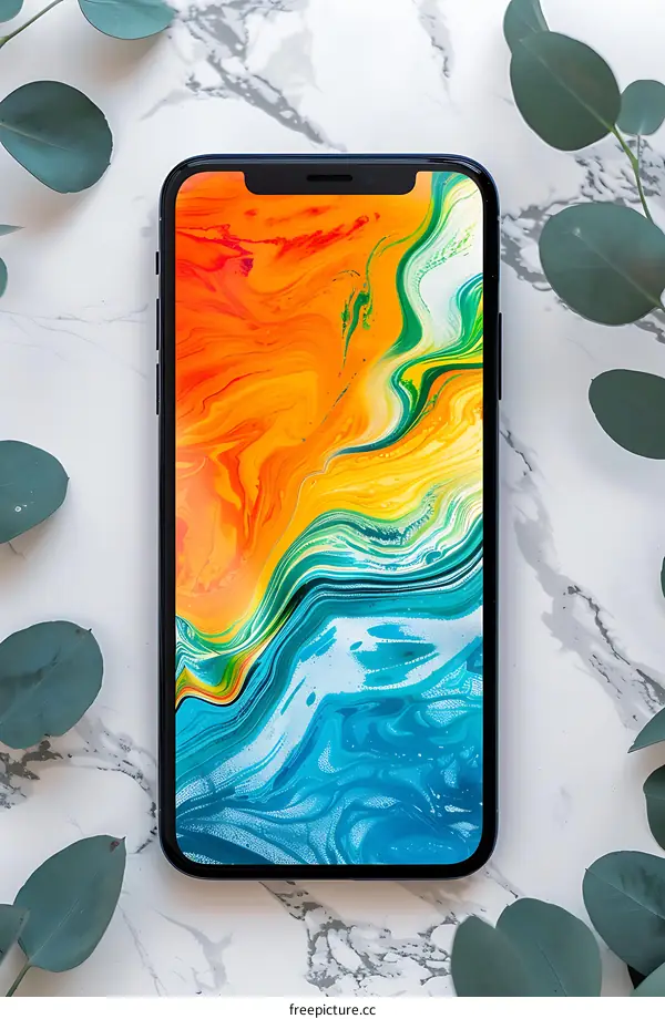 Abstract Phone Screen Wallpaper with Orange and Blue Swirls