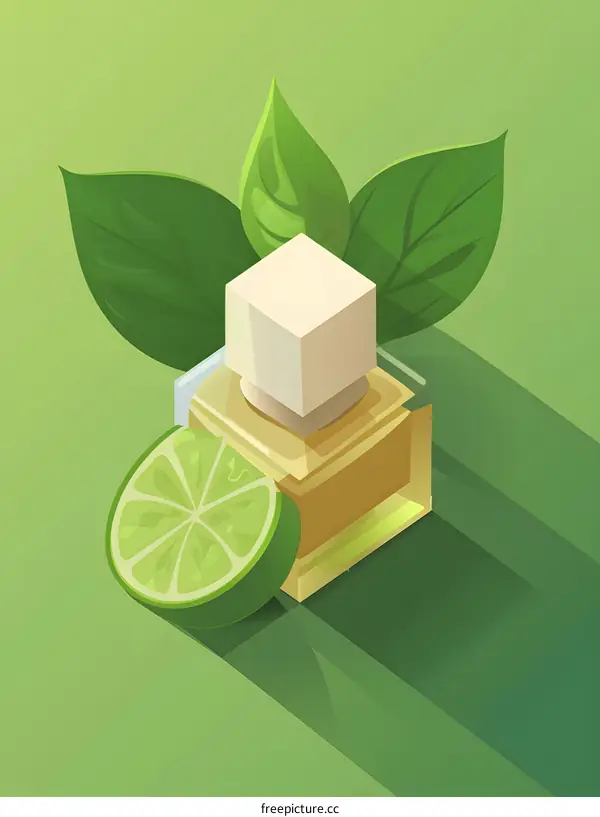 Lime Essential Oil Bottle With Green Leaves