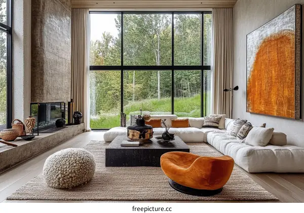 Modern Rustic Living Room with Large Windows