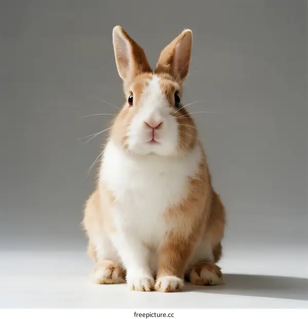 Cute Little Brown and White Rabbit Sitting on White Surface