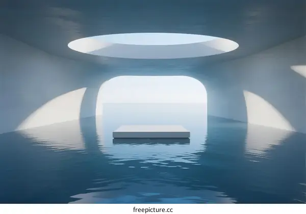 Minimalist Architecture with Water Reflection and Ceiling Skylight