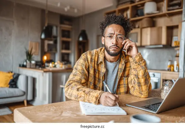 Concentrated Person Working at Home