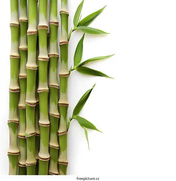Green Bamboo Shoots on White Background
