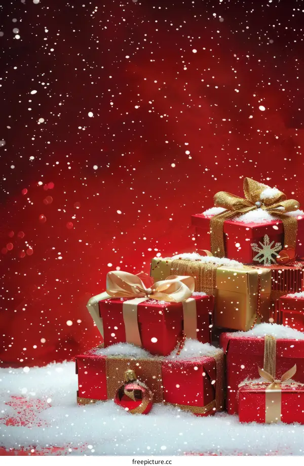 Wrapped Gifts Surrounded by Snow
