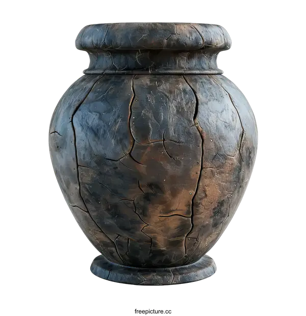 [Transparent Background PNG]Ancient cracked vase on a black background