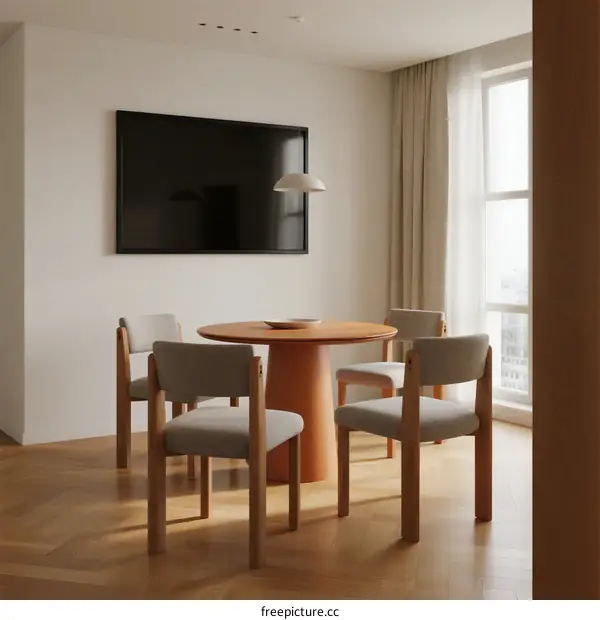 Modern Dining Area with Round Table and Comfortable Chairs
