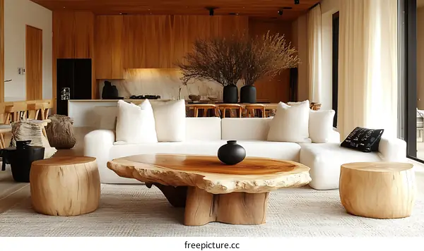 Modern Minimalist Living Room with Wooden Furniture