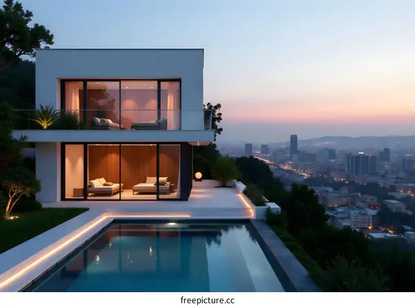 Modern House with Swimming Pool and City View