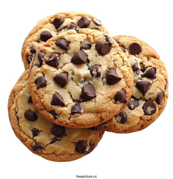 [Transparent Background PNG]Delicious Chocolate Chip Cookies Stacked Close Up