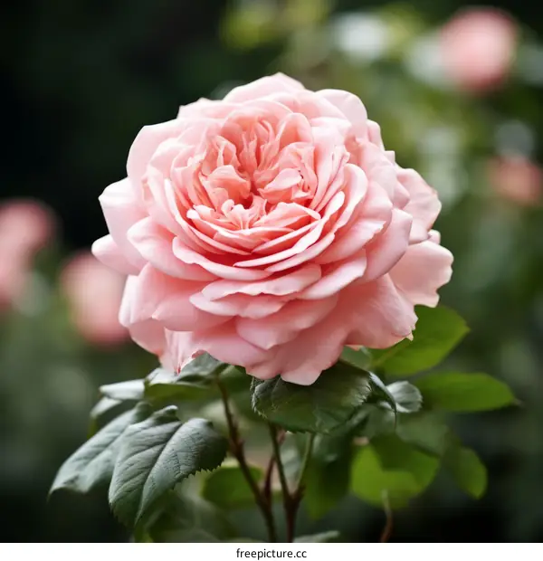 Pink Rose in Full Bloom with Green Leaves