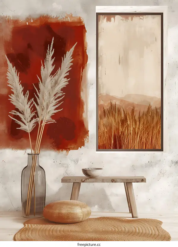 Rustic Minimalist Interior Design with Dried Pampas Grass