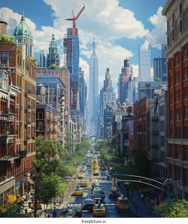 Urban Cityscape with Diverse Buildings and Traffic