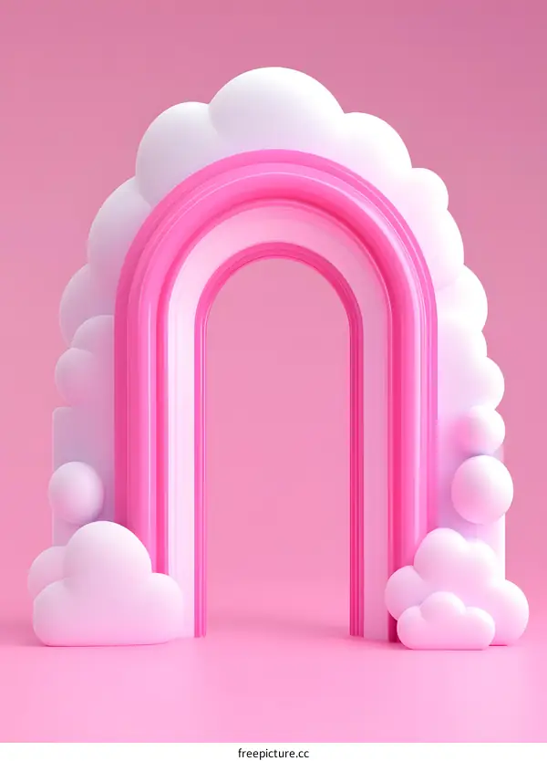 Pink Rainbow Arch with Clouds 3D Render