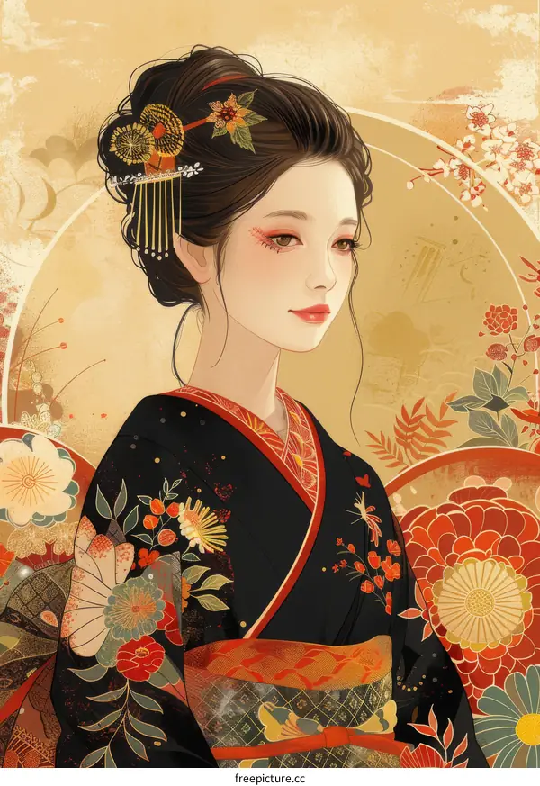 Beautiful Asian Woman in Traditional Kimono