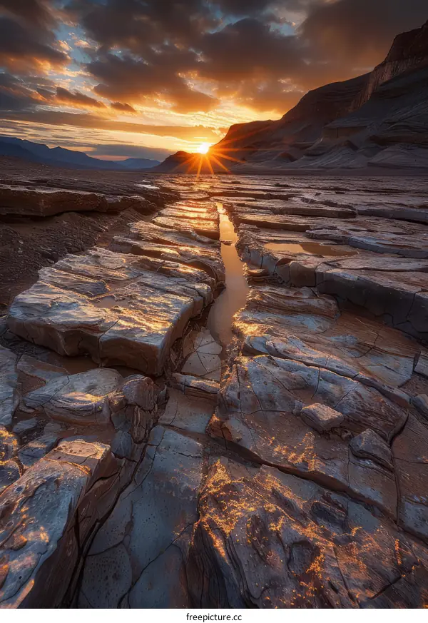 Sunset Over a Rocky Desert Landscape