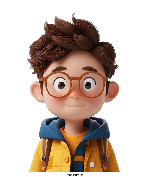 [Transparent Background PNG]Portrait of a Smiling Boy with Glasses
