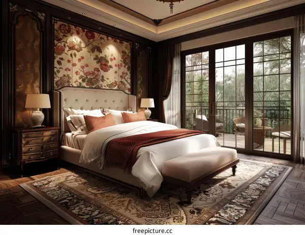 Luxury Bedroom Interior Design With Floral Wall Decor