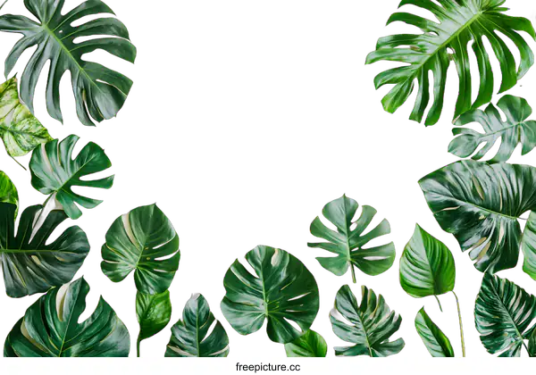 [Transparent Background PNG]Green Tropical Leaves on White Background