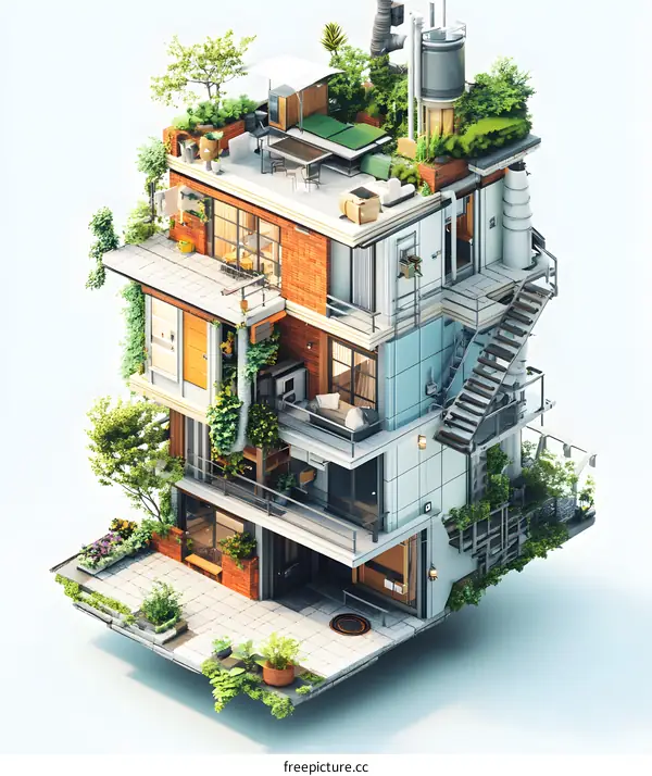 Modern Home Design with Vertical Gardens and Multiple Balconies