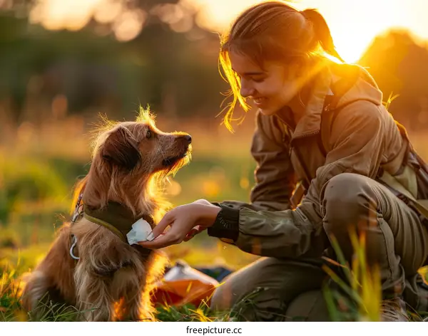 Young woman with her dog in the nature