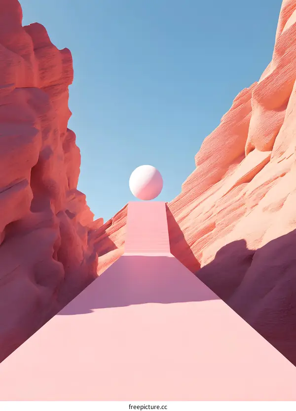 Pink Stairway leading to a White Sphere in a Canyon