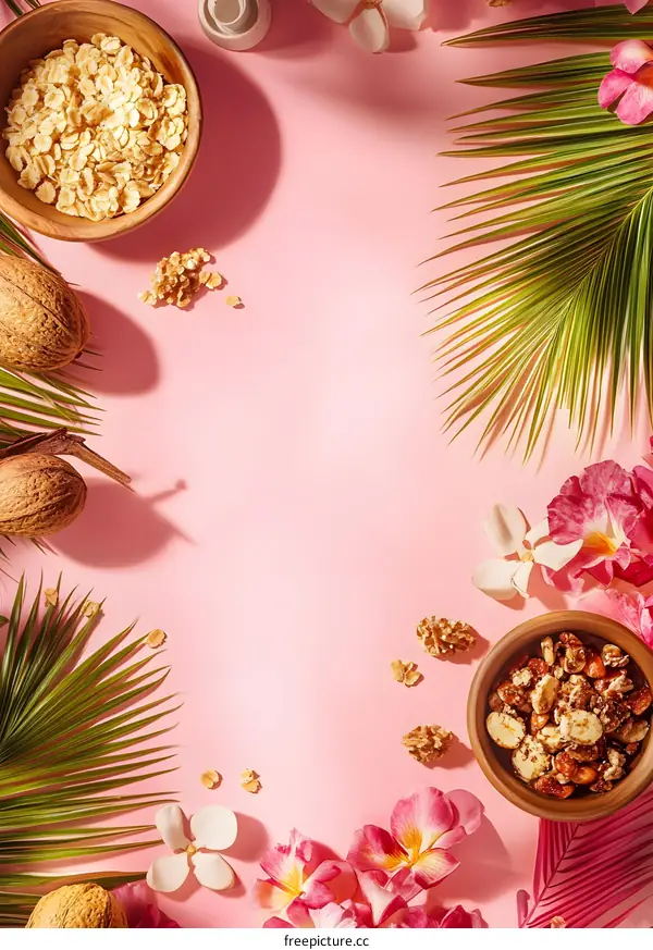 Tropical Summer Food Flat Lay Background