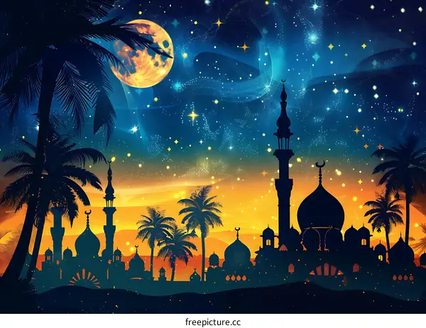 Silhouette of Mosque under the Night Sky