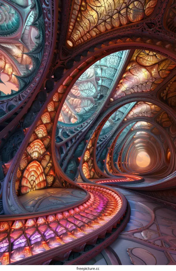 Mystical organic architecture with glowing orbs