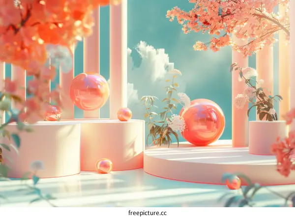 Pastel Spring Scene with Decorative Elements
