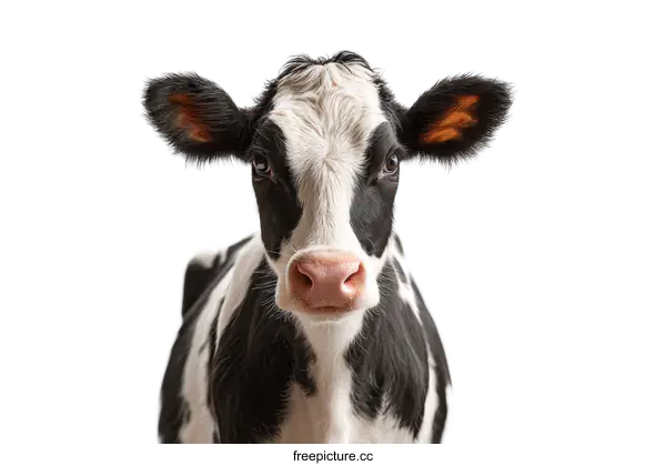 [Transparent Background PNG]Close-up Portrait of a Black and White Calf